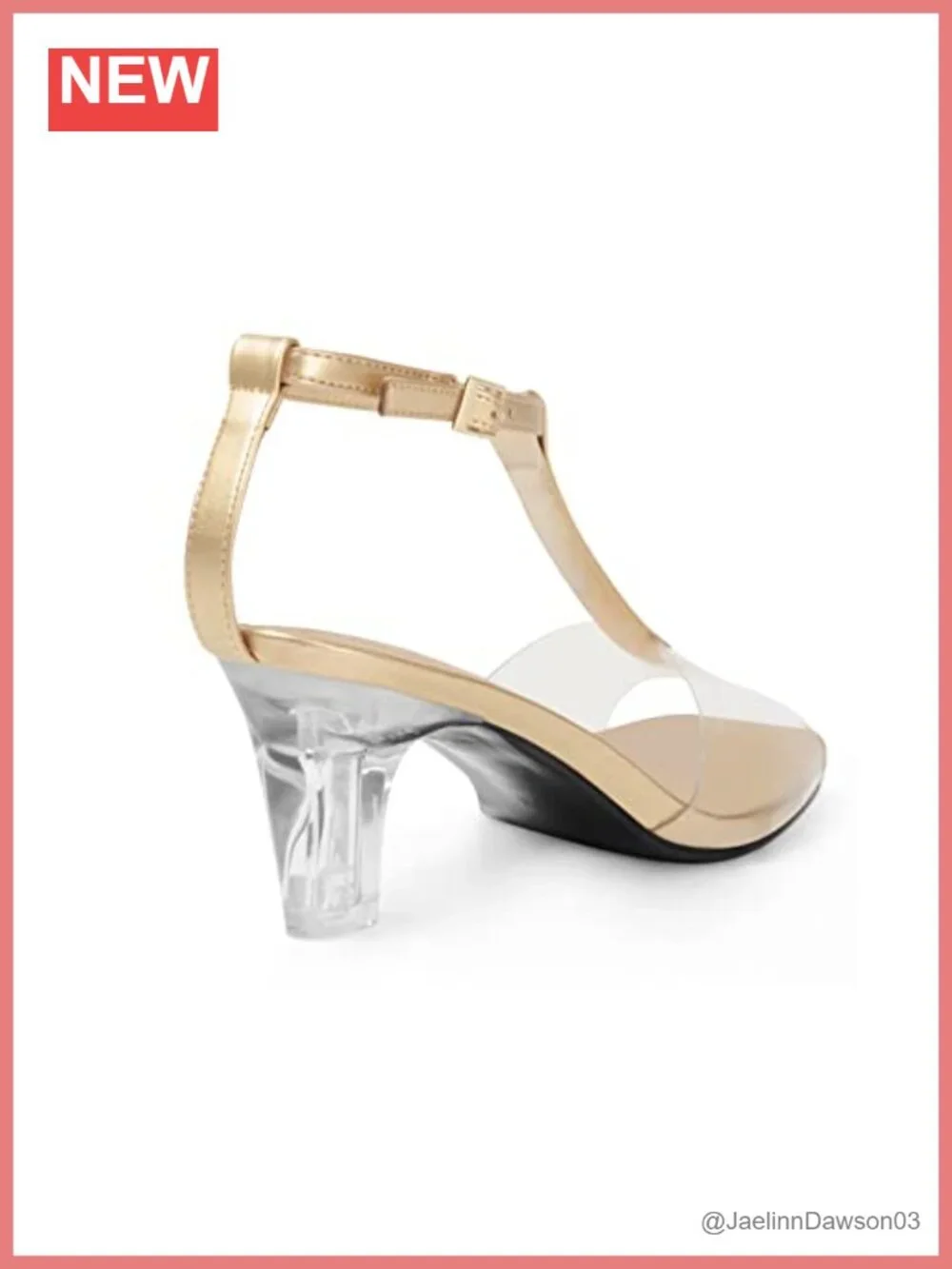Clear Chunky Heel Rhinestone T-Strap Sandals Wedge Square Toe Adjustable Ankle